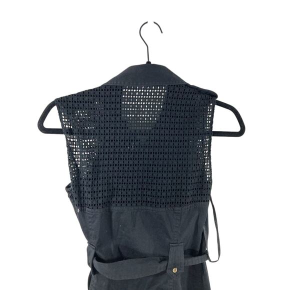 Calvin Klein Women's Mesh Black Tank Button Utility Old Money Preppy Boxy 4 - Picture 6 of 9